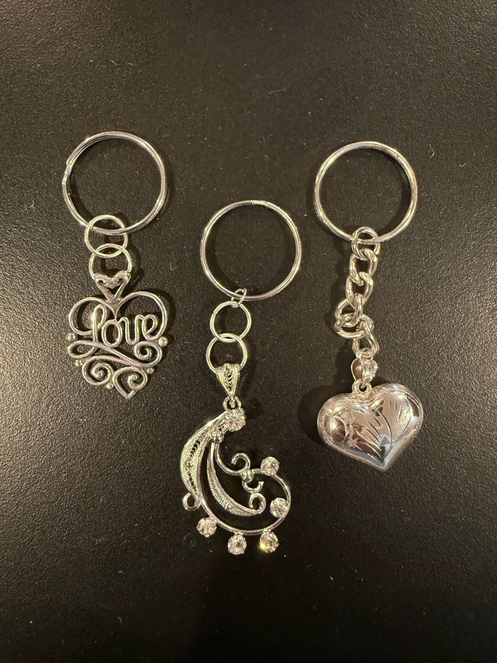 3 Silver Heart & Swirl Keychain Set - Women's Accessories
